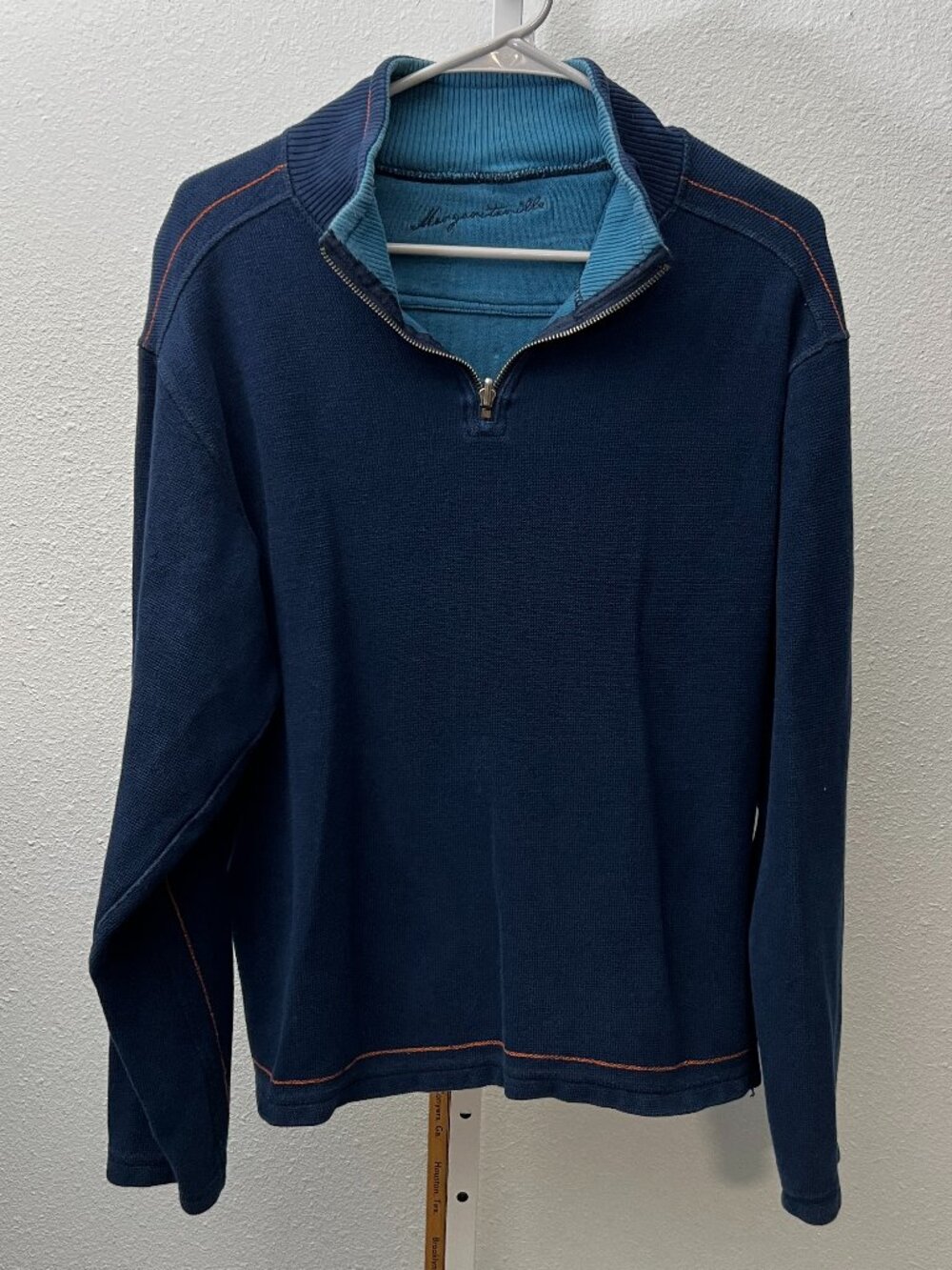 Margaritaville Navy Blue Quarter-Zip Embroidered Sweater SZ Med